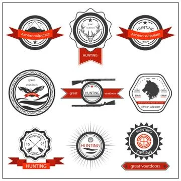 Set emblems hunting wolf, eagle, deer Stock Illustration