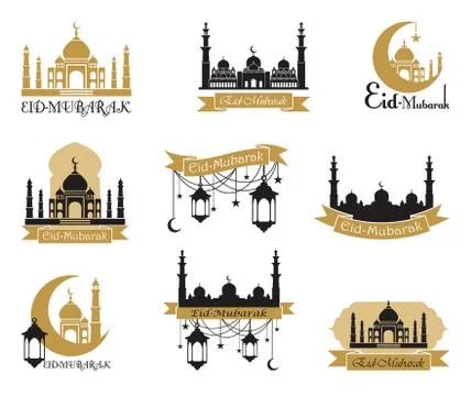 Set of emblems for islamic holy holiday Ramadan and other. Arabic tradition.. Stock Illustration
