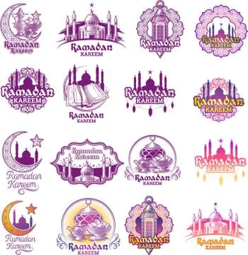 Set of emblems for Islamic holy Ramadan traditions Stock Illustration