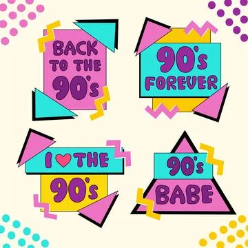 Set of emblems, stickers, logo and labels of the 90s.90s style label lettering Stock Illustration