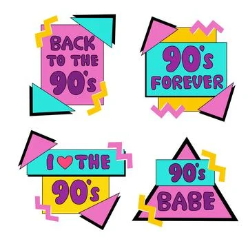 Set of emblems, stickers, logo and labels of the 90s. Illustrazione stock