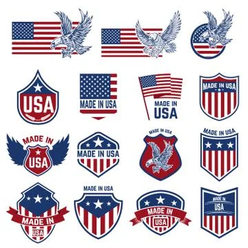 Set of emblems with USA signs. Design elements for poster. card, sign. Vector Stock Illustration