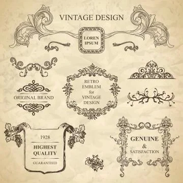 Set of emblems for vintage design Stock Illustration