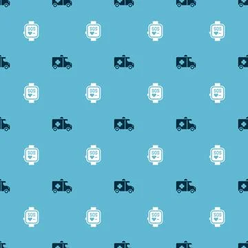 Set Emergency car and Smart watch on seamless pattern. Vector イラスト素材