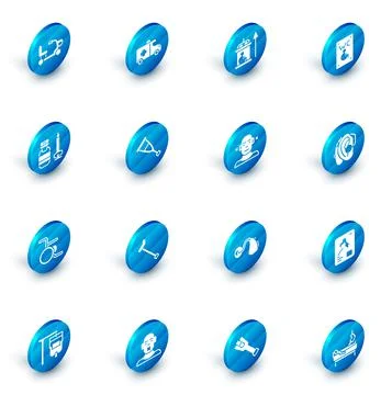 Set Emergency car, Elevator for disabled, Separated toilet, Syringe, Wheelchair Stock Illustration