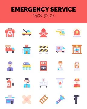 Set of Emergency services  flat icons for logo &amp; web. Vector illustration Stock Illustration