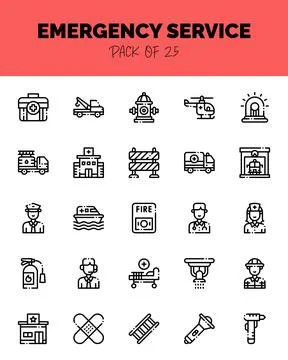 Set of Emergency services  Lineal Cut icons for logo &amp; web. Vector illustrati Stock Illustration