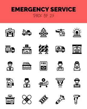 Set of Emergency services  Lineal Fill Icons for logo &amp; web. Vector illustr.. Stock Illustration