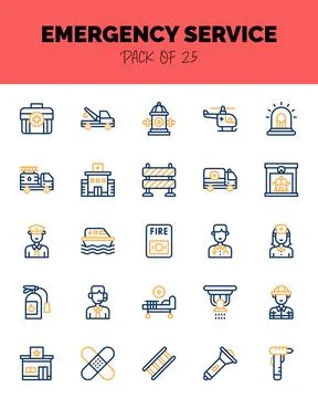 Set of Emergency services  Two Color icons for logo &amp; web. Vector illustratio Stock Illustration