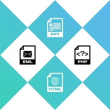 Set EML file document, HTML, PPT and PHP icon. Vector Stock Illustration