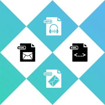 Set EML file document, MSG, MP3 and XML icon. Vector Illustration