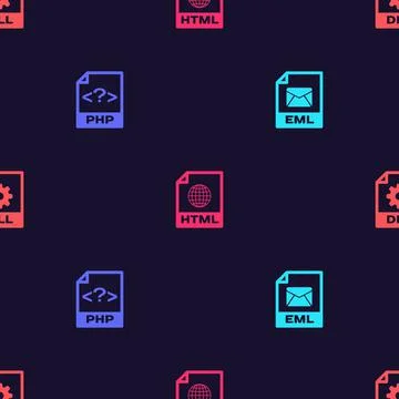Set EML file document, PHP, HTML and DLL on seamless pattern. Vector イラスト素材