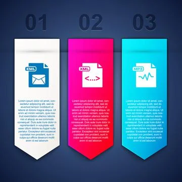 Set EML file document, XML and MP3. Business infographic template. Vector Illustrazione stock