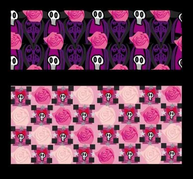 Set of emo banners with skulls and roses Stock Illustration