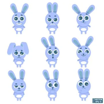 Set of emoji cute rabbit. Иллюстрация