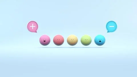 Set of Emoji Emoticons in Speech Bubble From Sad to Happy Mood. 3d Render. Stock Illustration