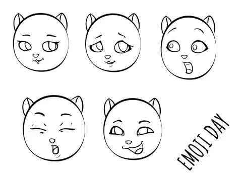 Set emoji faces of cat Stock Illustration