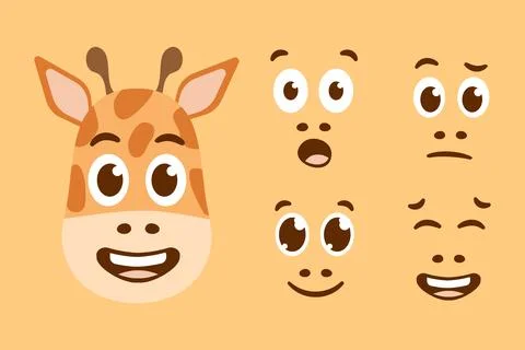 Set of Emoji Giraffe. Muzzles Constructor of emotions with different eyes and Stock Illustration