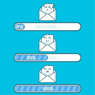 Set of emoji messages in letters with progress sending bar. Concept for website Illustrazione stock