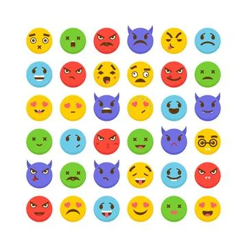 Set of emoticons. Flat design. Avatars. Cute emoji icons. Big collection wi.. Stock Illustration