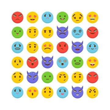 Set of emoticons. Flat design. Cute emoji icons. Avatars. Big collection wi.. Stock Illustration