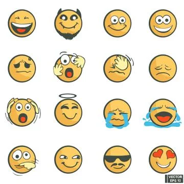 A set of emoticons. Ilustração Stock