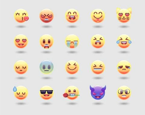 Set of Emoticons. Isolated vector illustrations of emotional faces. Illustrazione stock