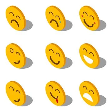 Set of emoticons of isometric design. isolated on white background. Vector Stock Illustration