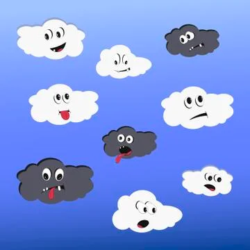 Set of emoticons in the shape of a cloud with a different mood. Vector cartoo 스톡 일러스트