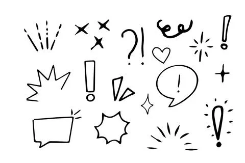 Set emotion attention elements, expressions speech bubble in comic doodle style Stock Illustration