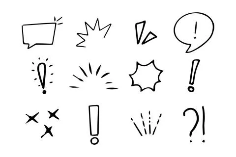 Set emotion attention elements, expressions speech bubble in comic doodle style Stock Illustration