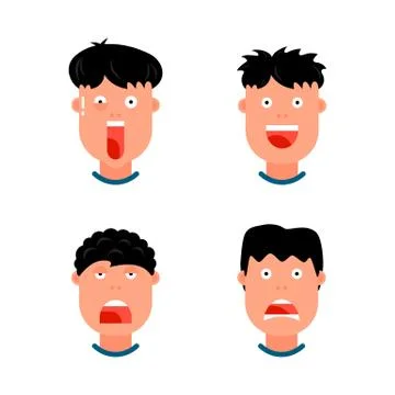 Set of emotional boy faces. Cartoon character with a different expression. Stock Illustration
