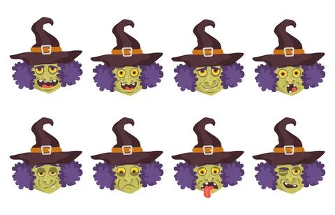 Set of emotions of the witch Halloween vector Stock Illustration