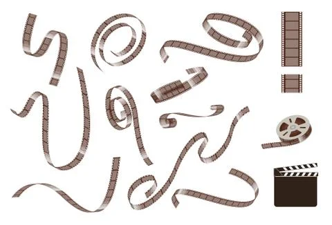 Set of empty and blank cinema film strips, movie frames with different shape and Stock Illustration