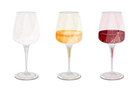 Set of empty and full transparency wine glass isolated on white background. Stock Illustration