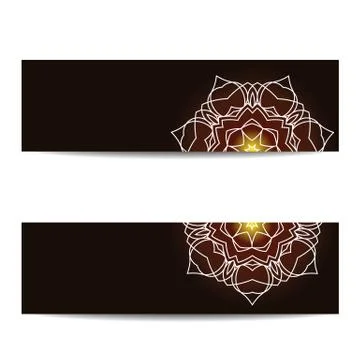 Set of empty banners with shiny floral mandala Stock Illustration