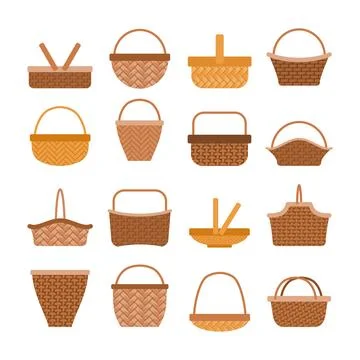 Set of Empty Basket Isolated Element Objects for Camping Vacation Travellin.. Stock Illustration