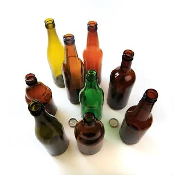 Set of empty beer bottles on  white background Stock Photos