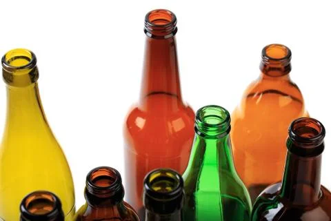 Set of empty beer bottles on  white background Stock Photos