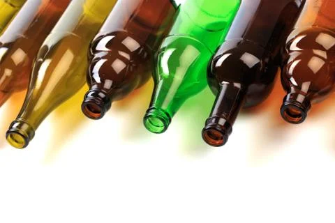Set of empty beer bottles on  white background Stock Photos
