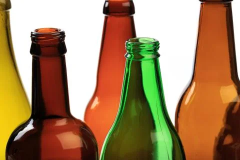 Set of empty beer bottles on  white background Stock Photos
