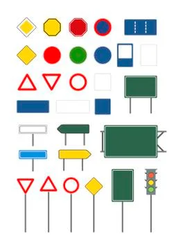 Set of empty blank different road signs on white Stock Illustration