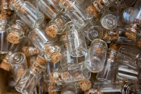 Set of Empty bottles in a box Stock Photos