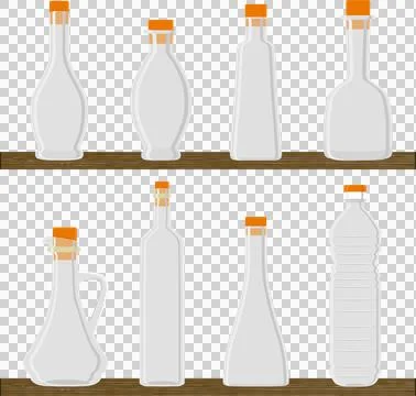 Set of empty bottles with cork for oil Illustration