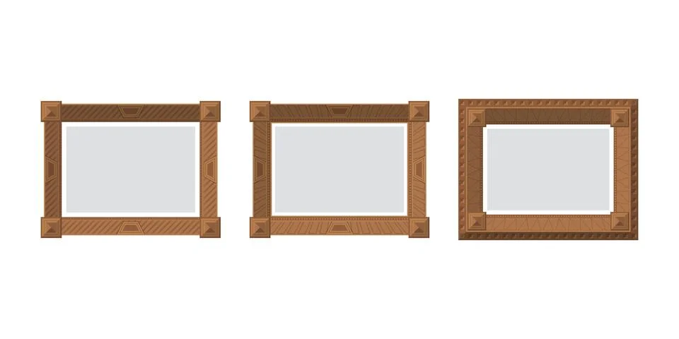 Set of empty brown picture frames. Isolated. Flat style. Illustrazione stock