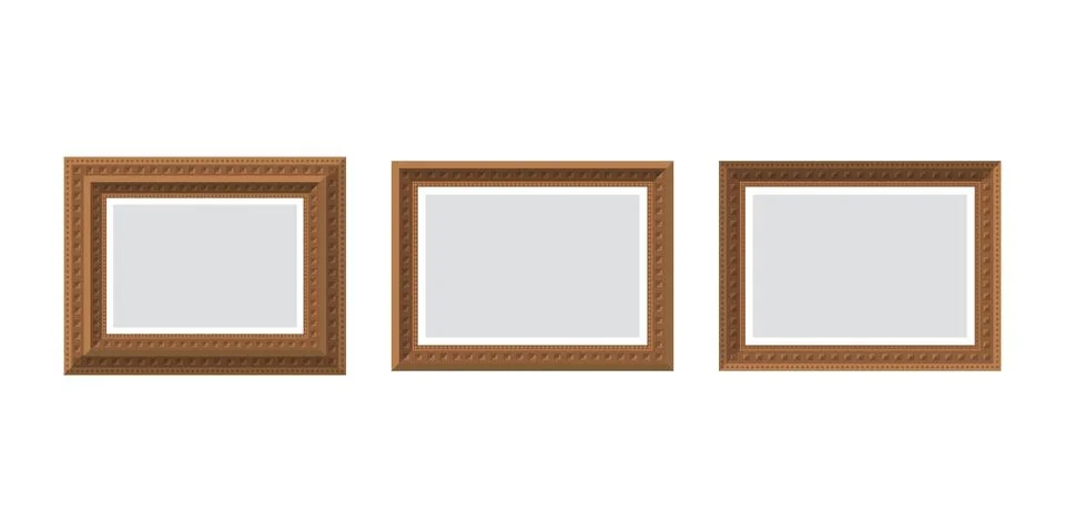Set of empty brown wooden frames. Isolated. Flat style. イラスト素材