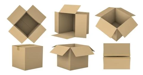 Set of empty carton packaging or cardboard box mock up Stock Illustration