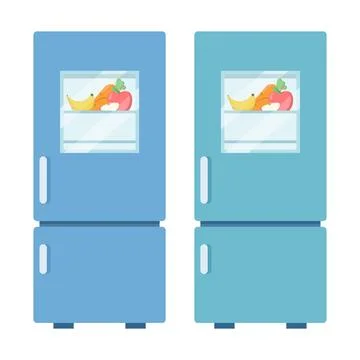 Set of empty closed refrigerators in blue and green colors Stock Illustration