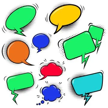 Set of empty colorful comic style speech bubbles. Design element for poster, Stock-Illustration