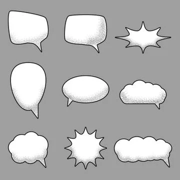 Set of empty comic speech bubbles with with noise sand texture trendy. Vector Stock Illustration